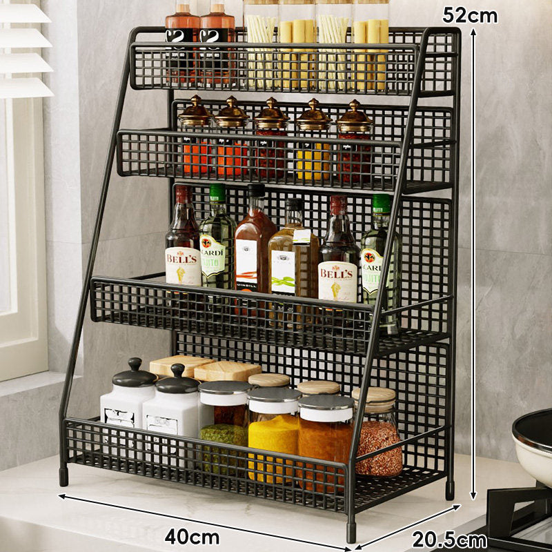 Three-Tier Mesh Countertop Kitchen Organizer Rack for Bottles and Spices