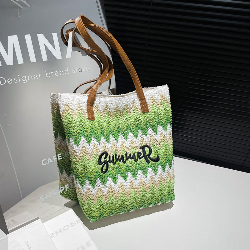 Boho Woven Straw Tote Bag