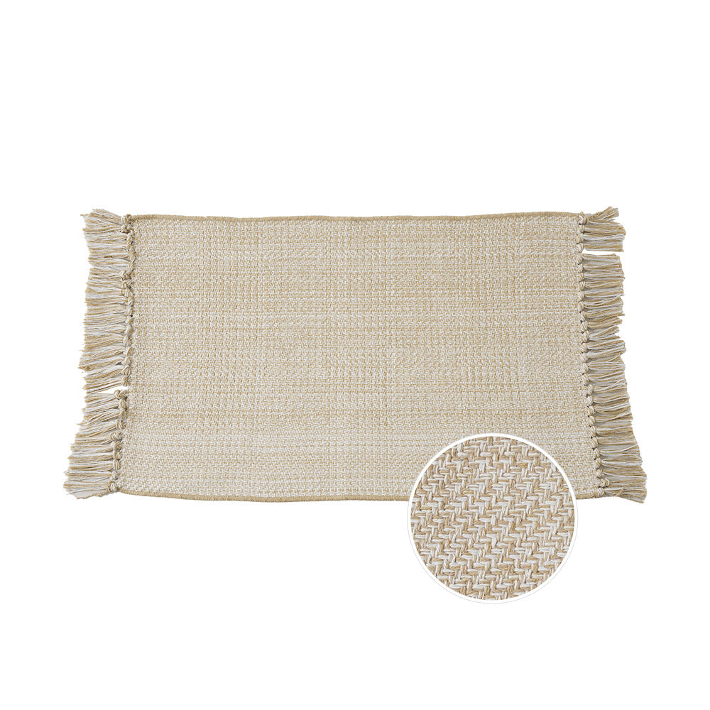 Woven table runner with dense herringbone jacquard and fringes Stornfield