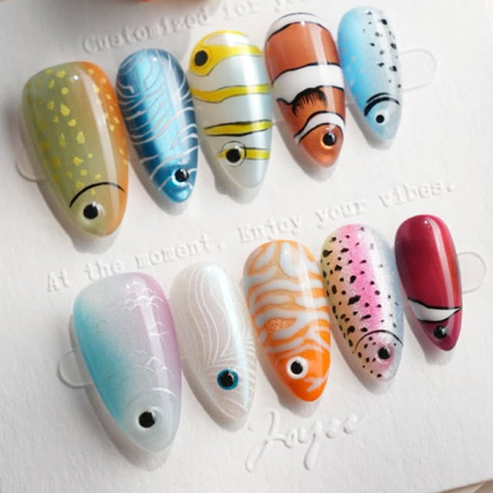 Creative Press-On Nail Art Set with Colorful Fish Designs Stornfield