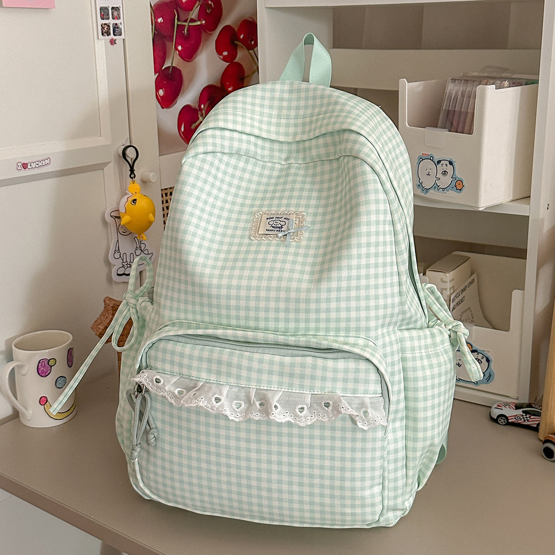 Casual Vintaged Gingham Print Backpack Stornfield