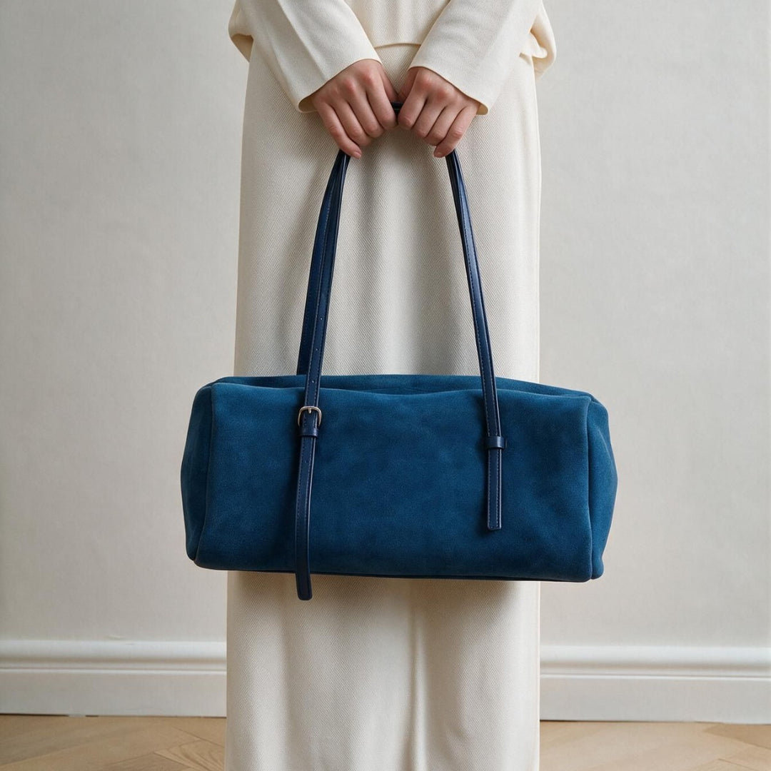 Long-Strap Suede Box Tote Bag