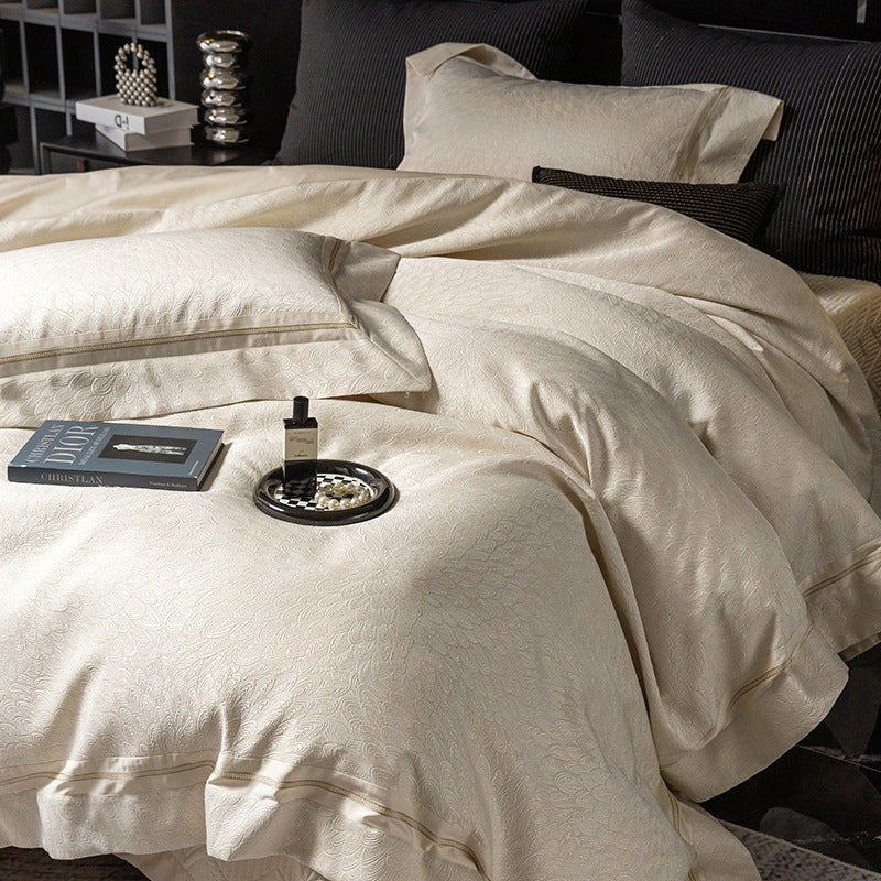 Luxury Jacquard-Textured Cotton-Blend Duvet Cover Set with Envelope Shams