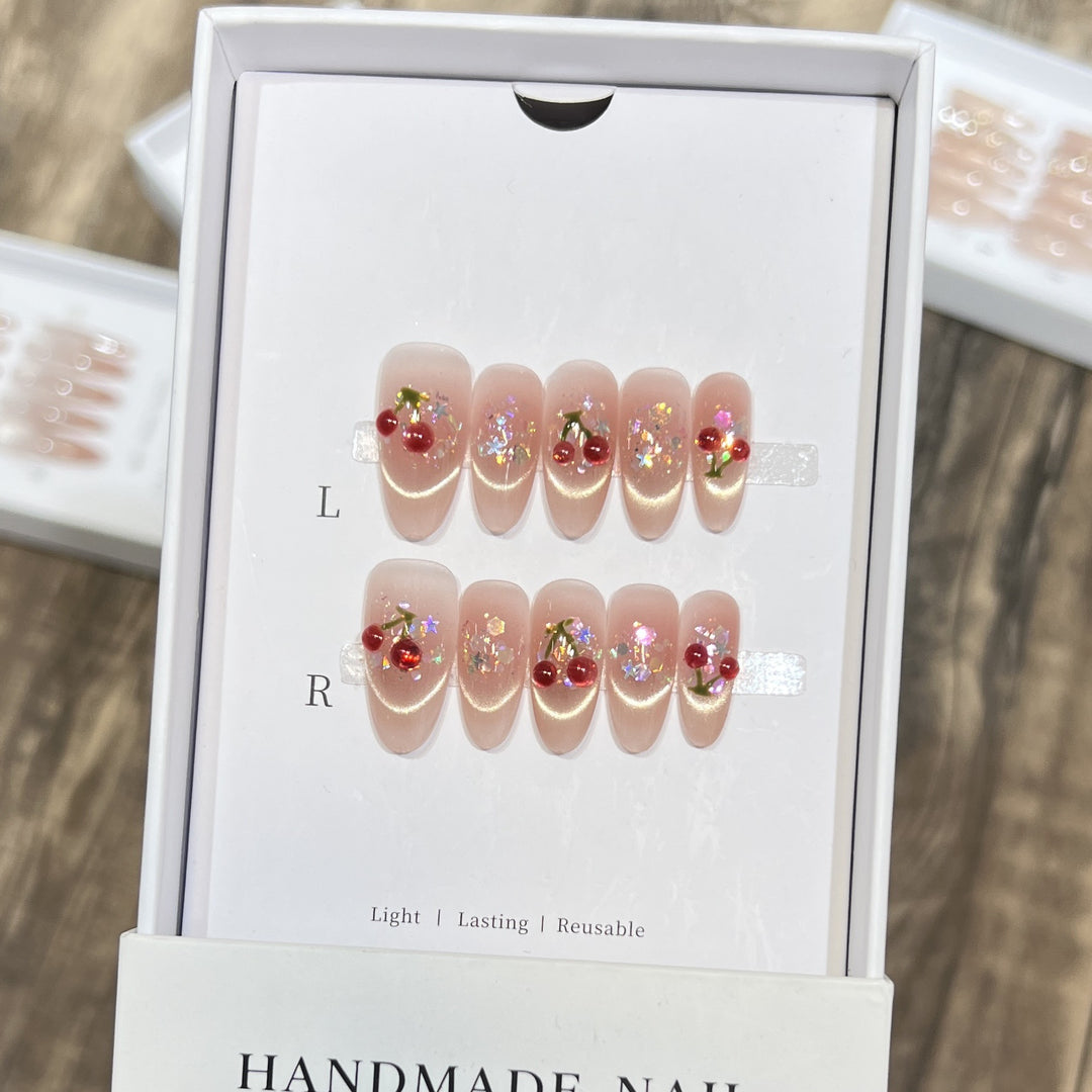 Handmade Cherry-Embossed Press-On Nail Set Stornfield