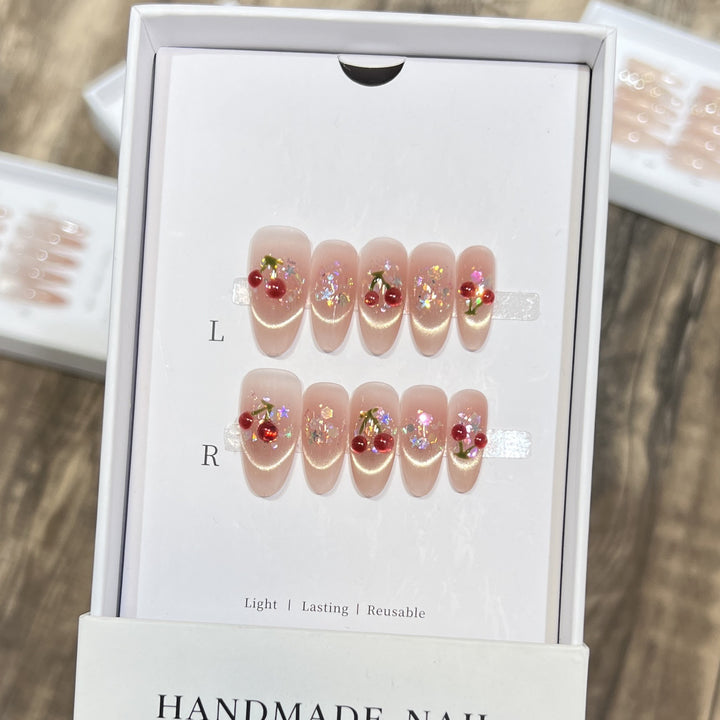 Handmade Cherry-Embossed Press-On Nail Set Stornfield