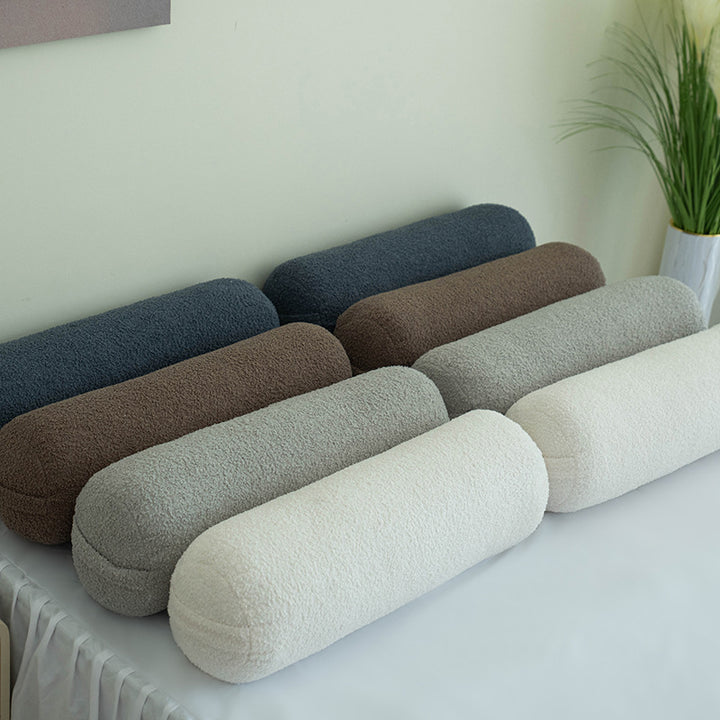 Bouclé-back-support-cushion-set as neck roll and decorative pillow