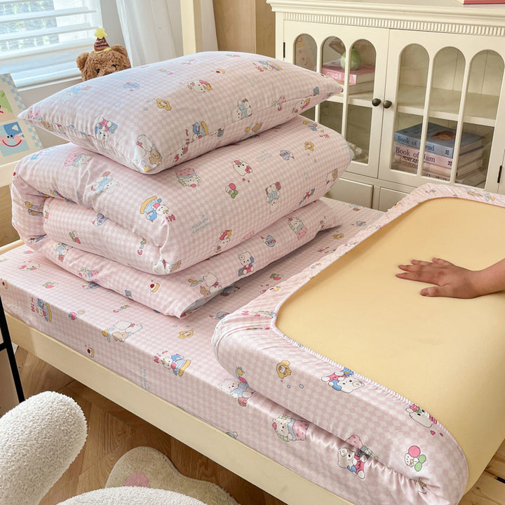 Floral Cotton Sateen Bedding Set with Quilted Duvet Pillow and Memory Foam Topper