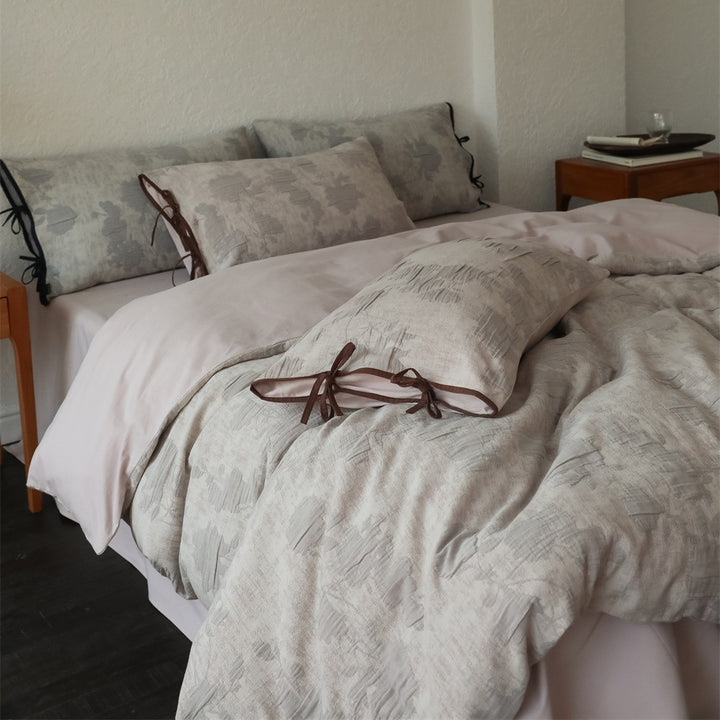 Reversible Textured Linen-Feel Duvet Cover Set with Jacquard Weave and Envelope Pillow Shams