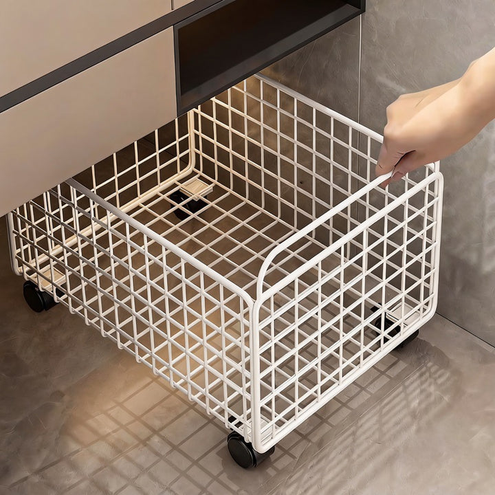 Metal Wire Grid Storage Basket with Raised Side Handles for Shelf and Countertop Organization
