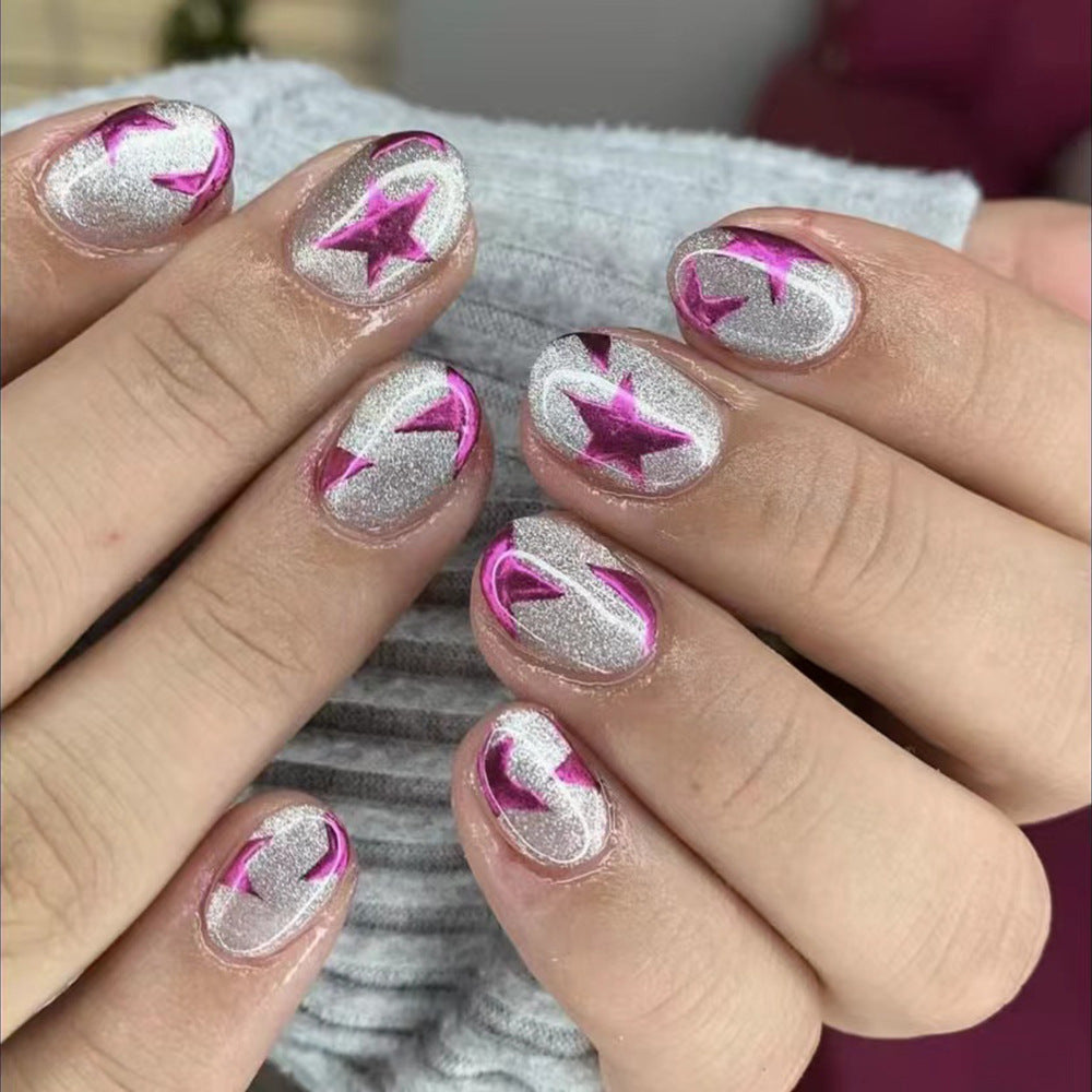 Artistic Press-On Nails with Star and Glitter Design Stornfield