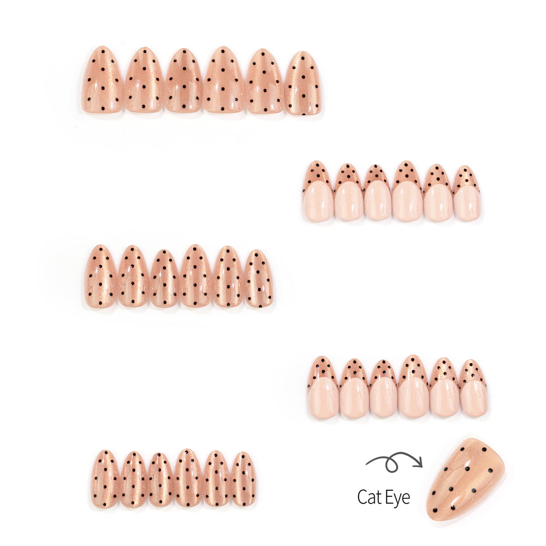 Creative Press-On Nail Set with Glitter and Dot Design