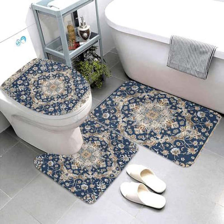 Geometric Pattern Bathroom Mat Set