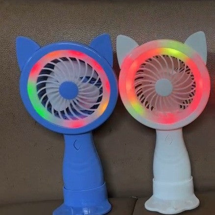 Unisex Portable Hand Fan with Creative Cat Ears and Colorful LED Lights Stornfield
