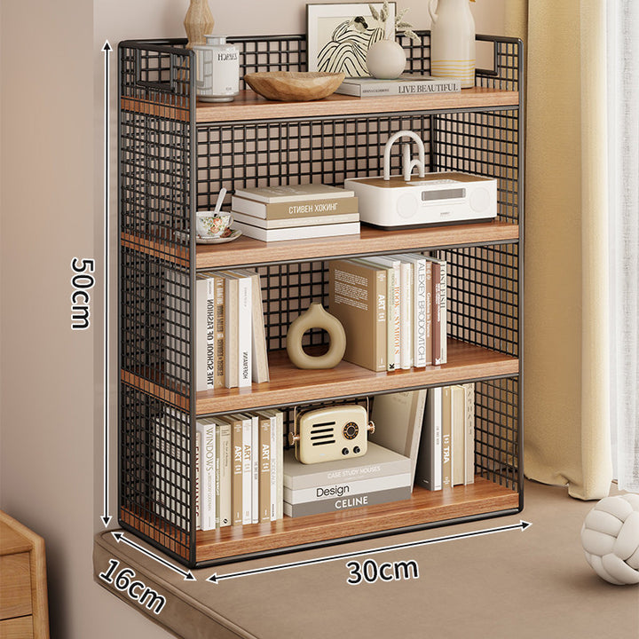 Tiered Metal Grid Countertop Display Shelf Organizer with Open Mesh Panels