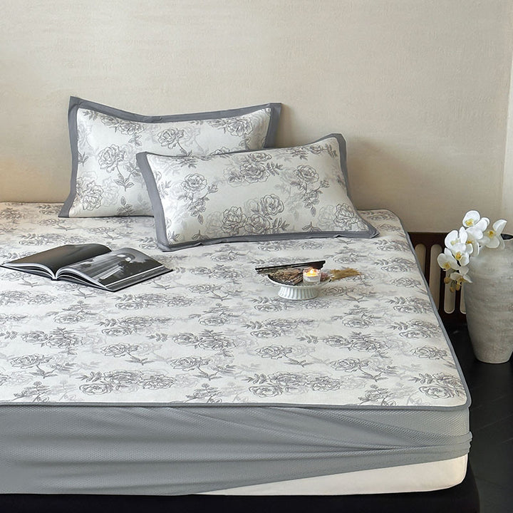 Quilted Mattress Topper Set with Floral Print and Non-Slip Back