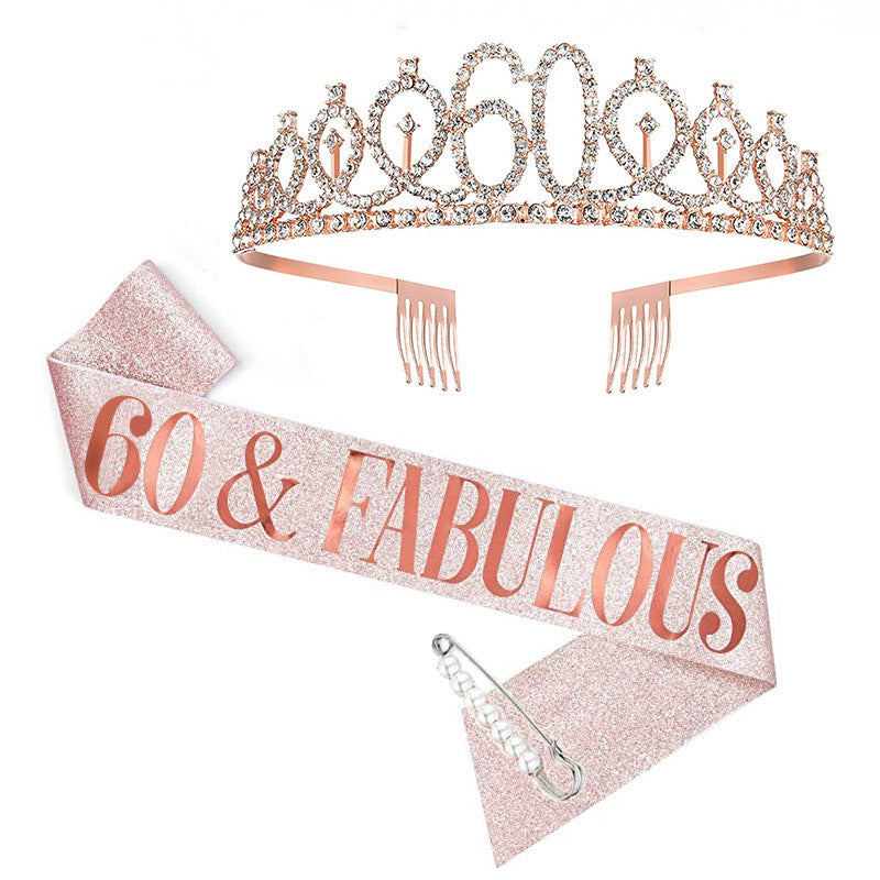 Ladies Crystal Birthday Tiara and Sash Set Stornfield