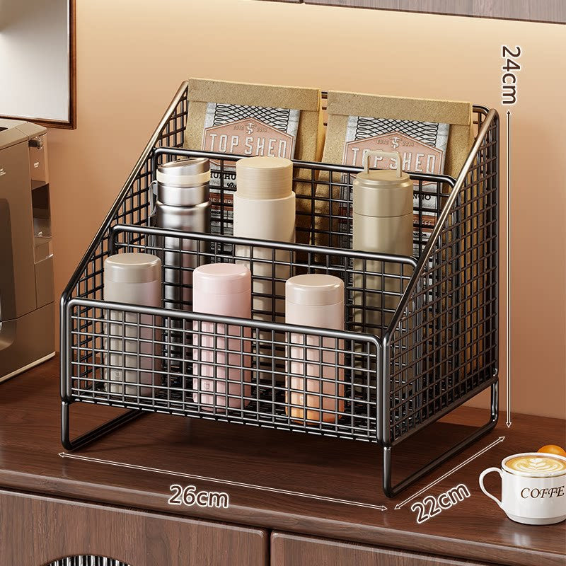 Three-Tier Angled Metal Mesh Countertop Organizer Rack