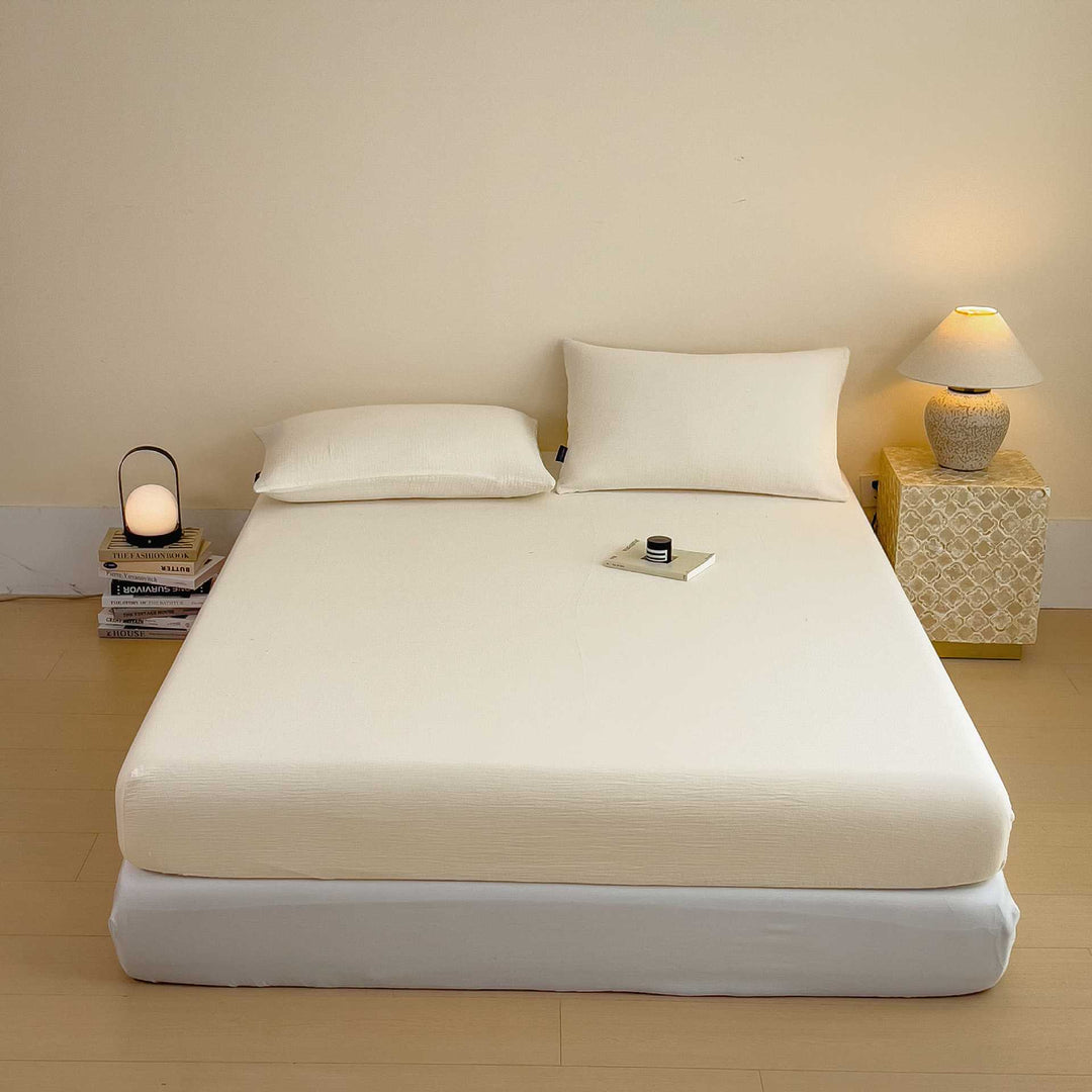 Stonewashed Linen-Blend Deep-Pocket Fitted Sheet Set with Matching Pillowcases