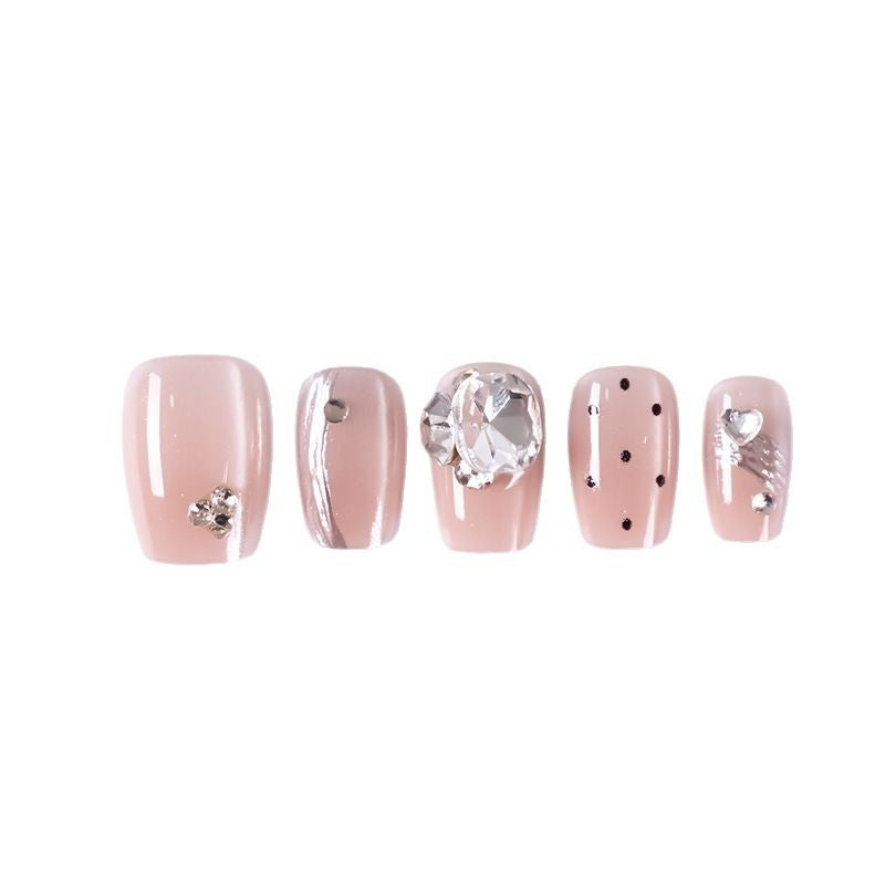 Artistic Press-On Nail Set with Rhinestone and Glossy Finish Stornfield