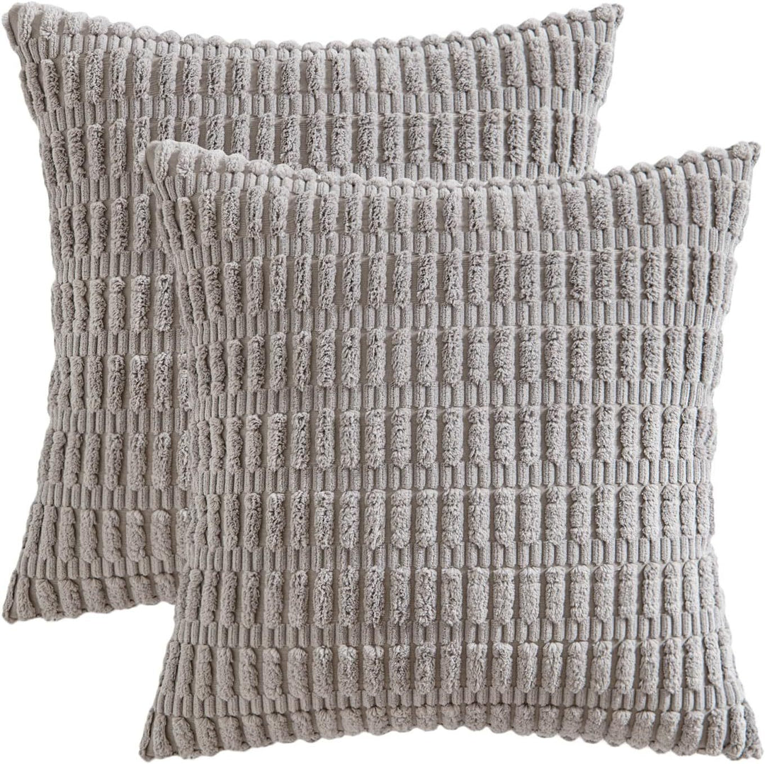 Textured Chenille Square Throw Pillow Cover Pair with Raised Grid Tufting