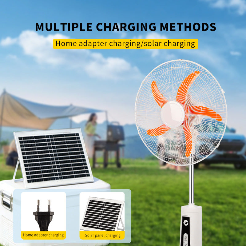 Unisex nan adjustable stand fan with solar panel, brushless motor, USB charging port and LED emergency light Stornfield