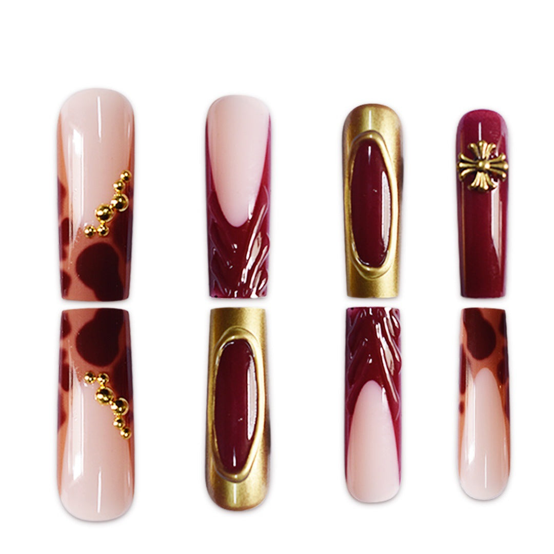 Artistic Long Press-On Nails with Elegant Accents Stornfield