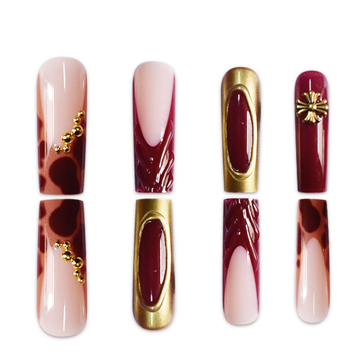 Artistic Long Press-On Nails with Elegant Accents Stornfield