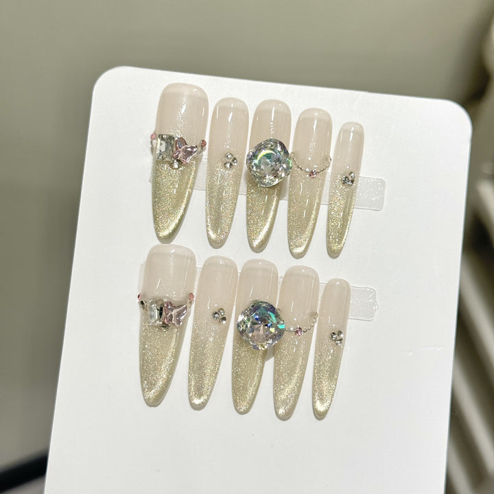 Decorative Press-On Nail Art Set with Sparkling Accents