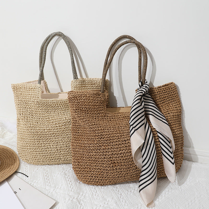 Handmade Massive Shopping Bag Made of Natural Material with Fashionable Scarf Stornfield