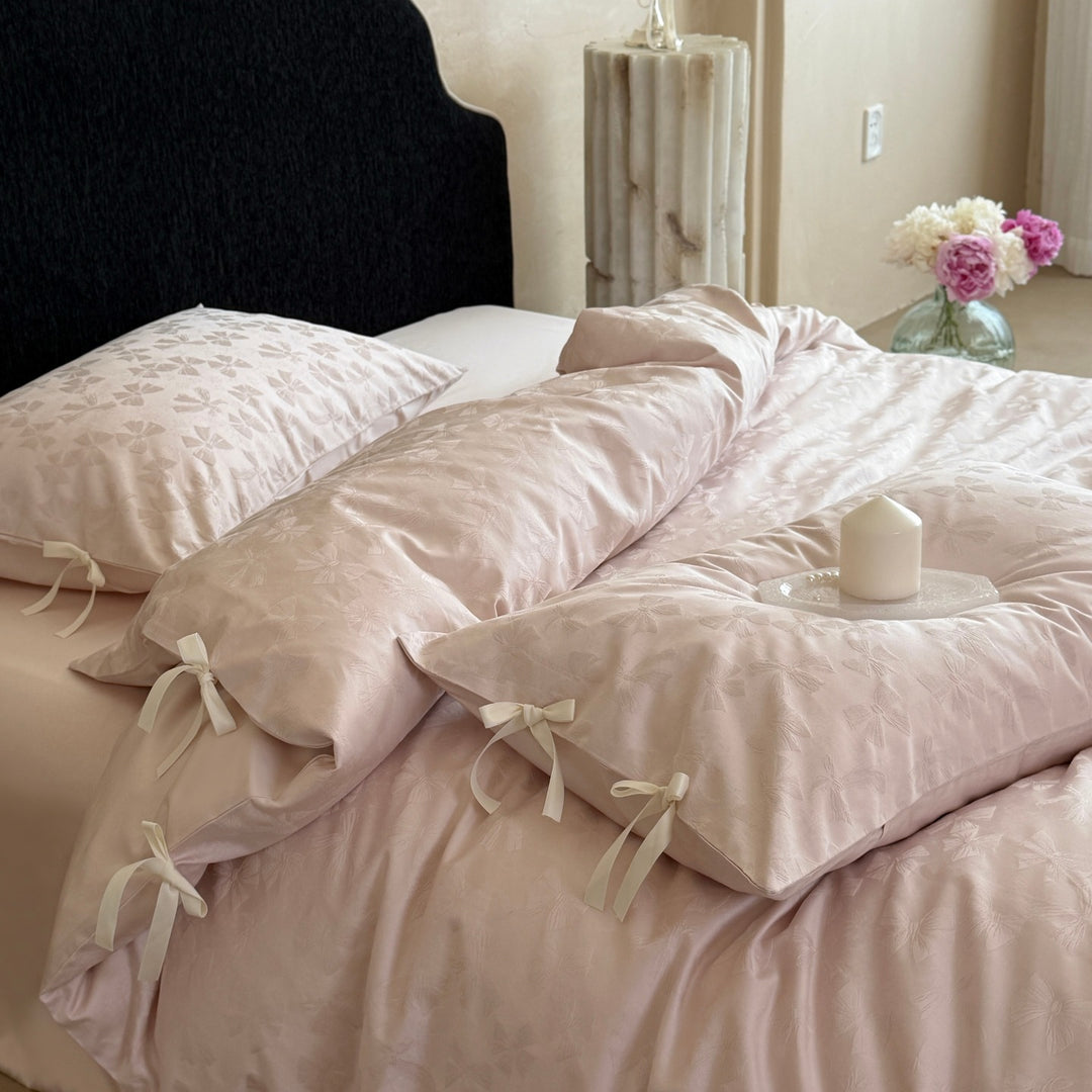 Jacquard Butterfly Duvet Cover Set with Ribbon-Tie Shams