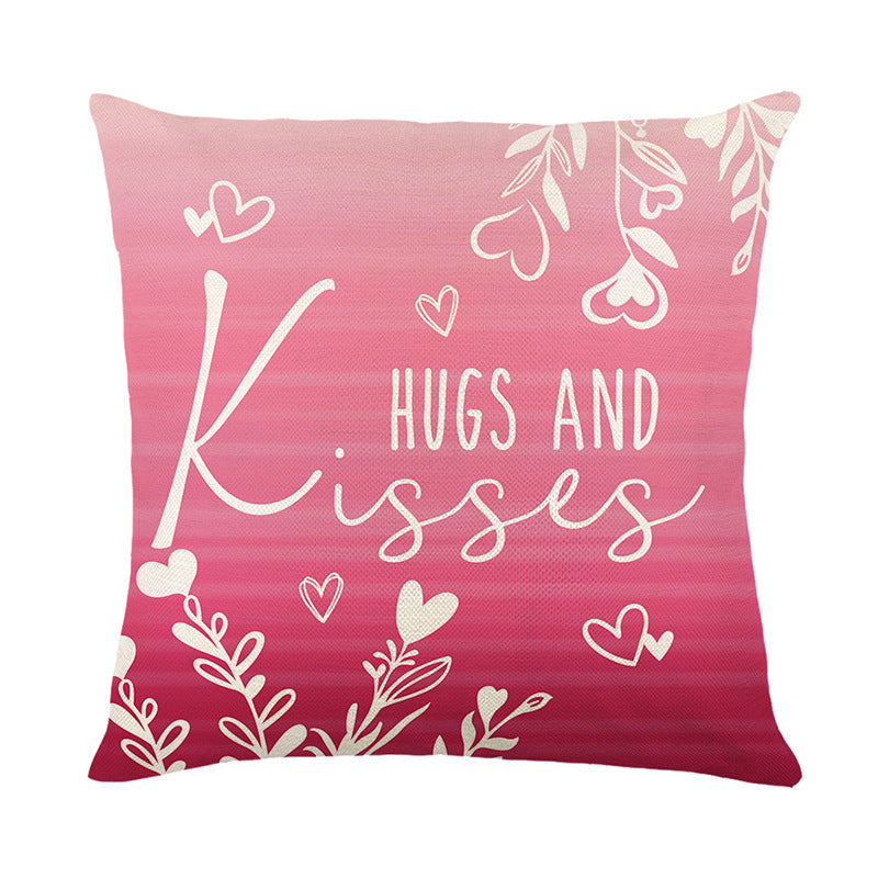 Decorative Floral Heart Pattern Throw Pillow Cover with Butterfly Motif Linen-Texture