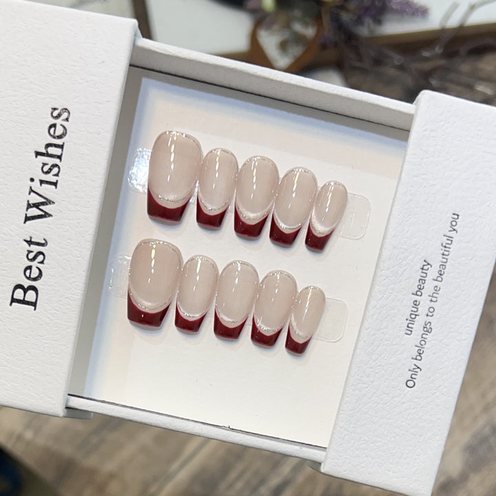 Artistic Gel Press-On Nail Set with Elegant French Tips Stornfield