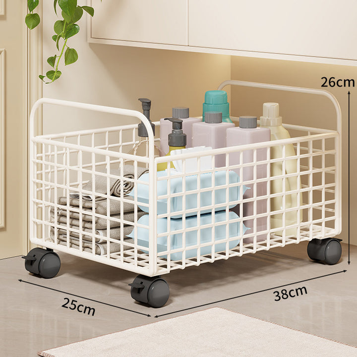Mesh Rolling Bathroom and Under-Cabinet Storage Basket with Locking Casters and Built-In Handles