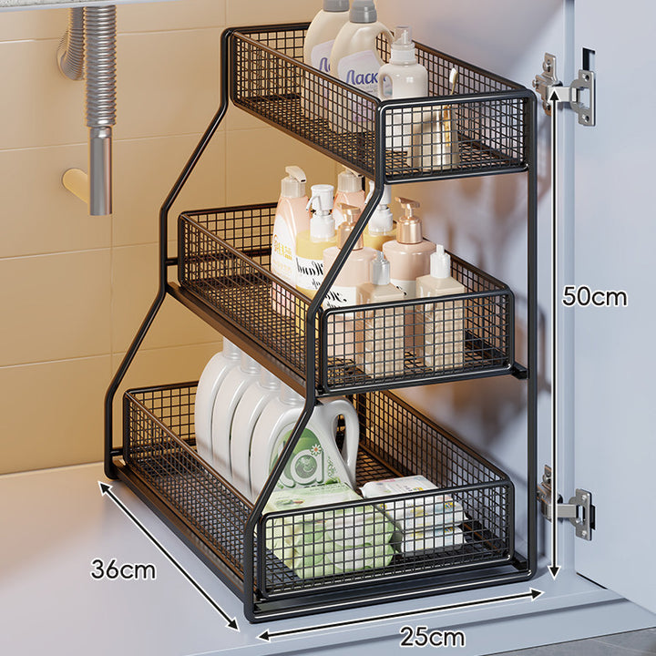 Multi-Level Pull-Out Mesh Under-Sink Organizer with Slide Rails