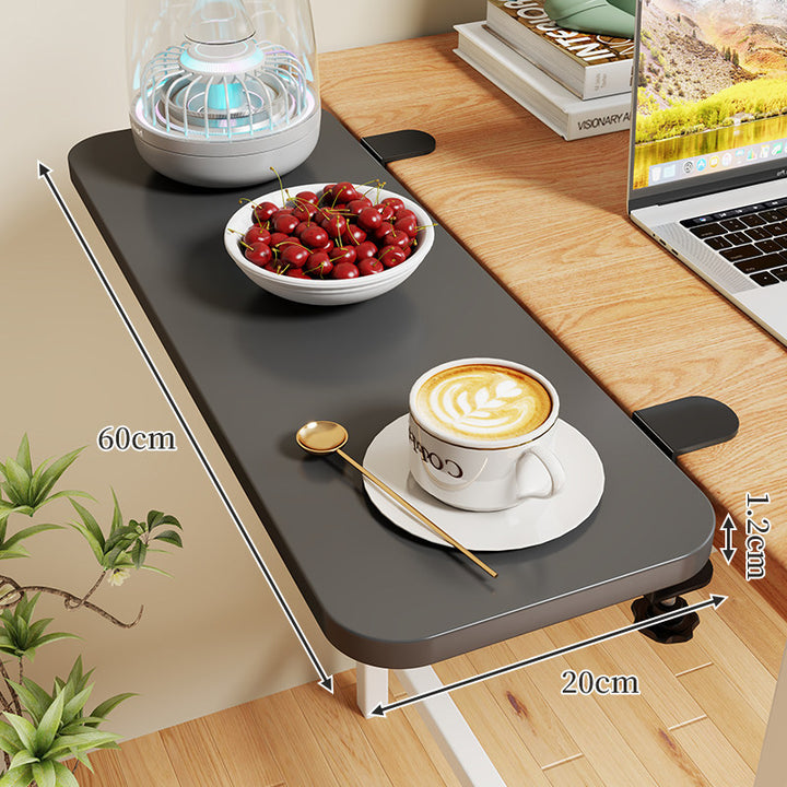 Clamp-On Expandable Desk Side Table Shelf with Wide Smooth Surface and Slim Adjustable Clamp