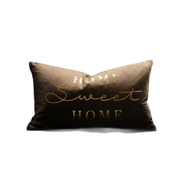 Rectangular Embroidered Slogan Throw Pillow Cover with Metallic Script Accent