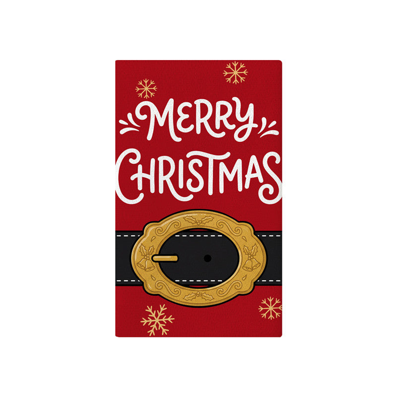 Festive Cotton-Linen Kitchen Tea Towel with Christmas Tree Print and Buffalo Check Border