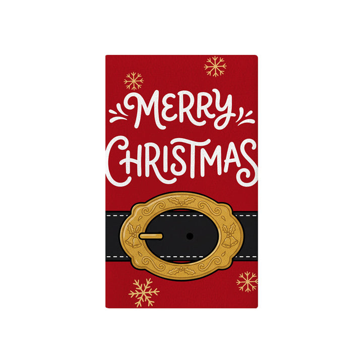 Festive Cotton-Linen Kitchen Tea Towel with Christmas Tree Print and Buffalo Check Border
