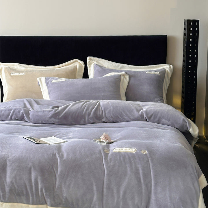 Luxurious velvet bedding set with plush cover, satin edge, and decorative embroidery