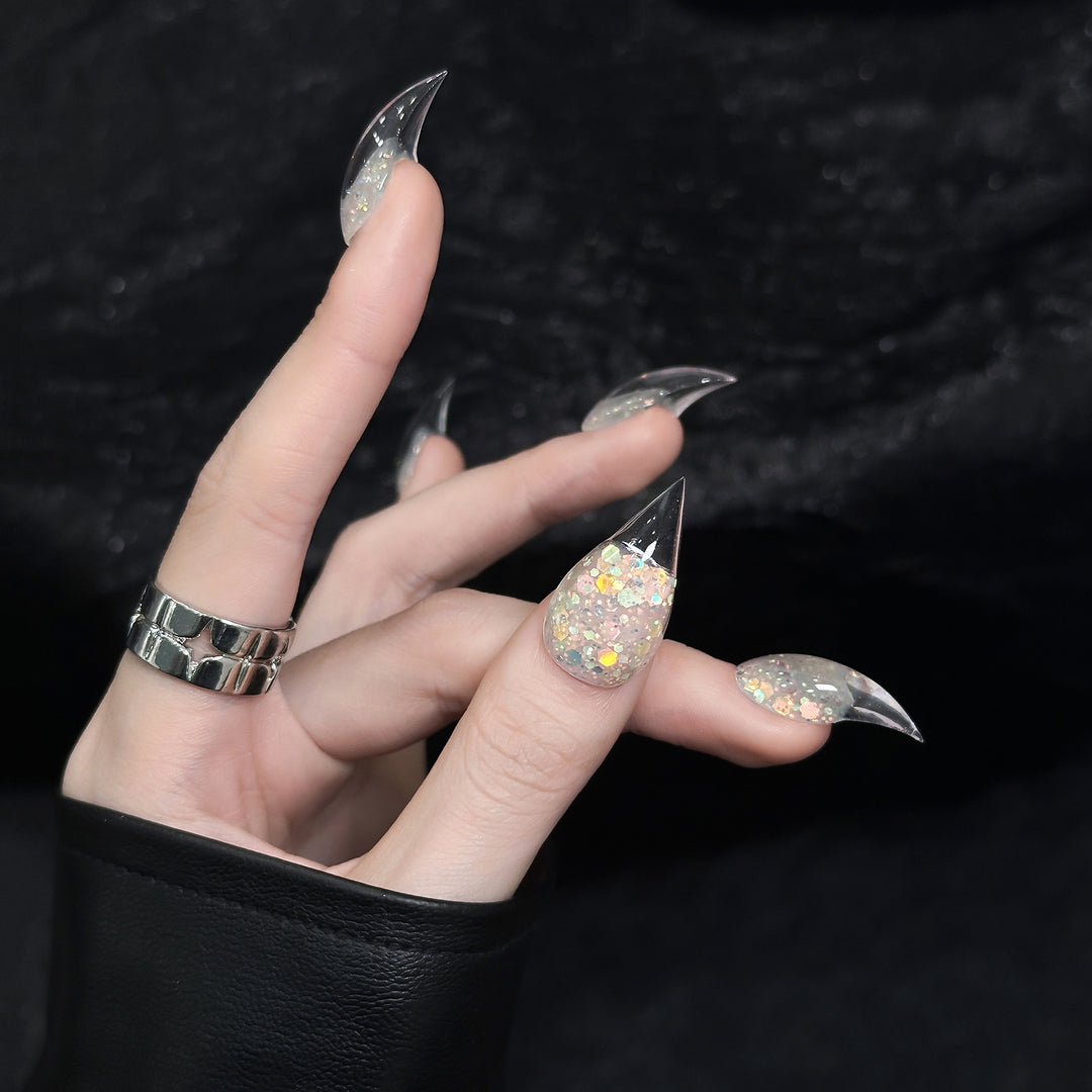 Stiletto Press-On Nail Kit with Glitter and Ombre Finish