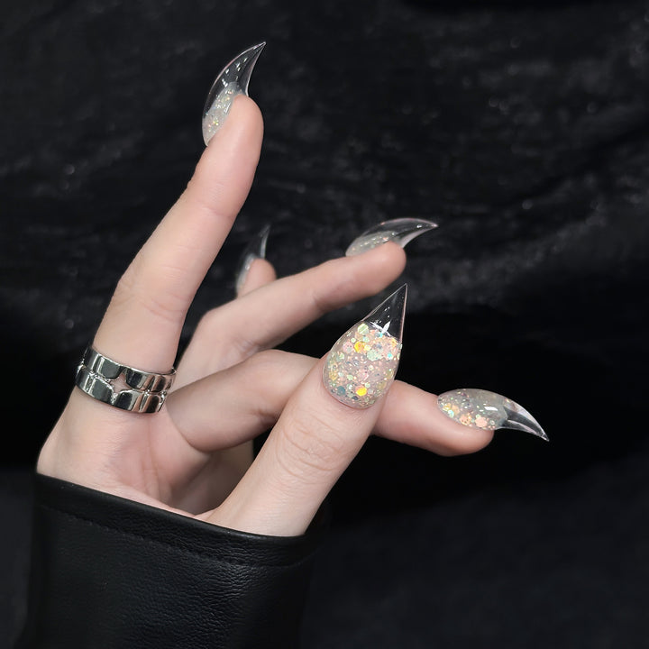 Stiletto Press-On Nail Kit with Glitter and Ombre Finish