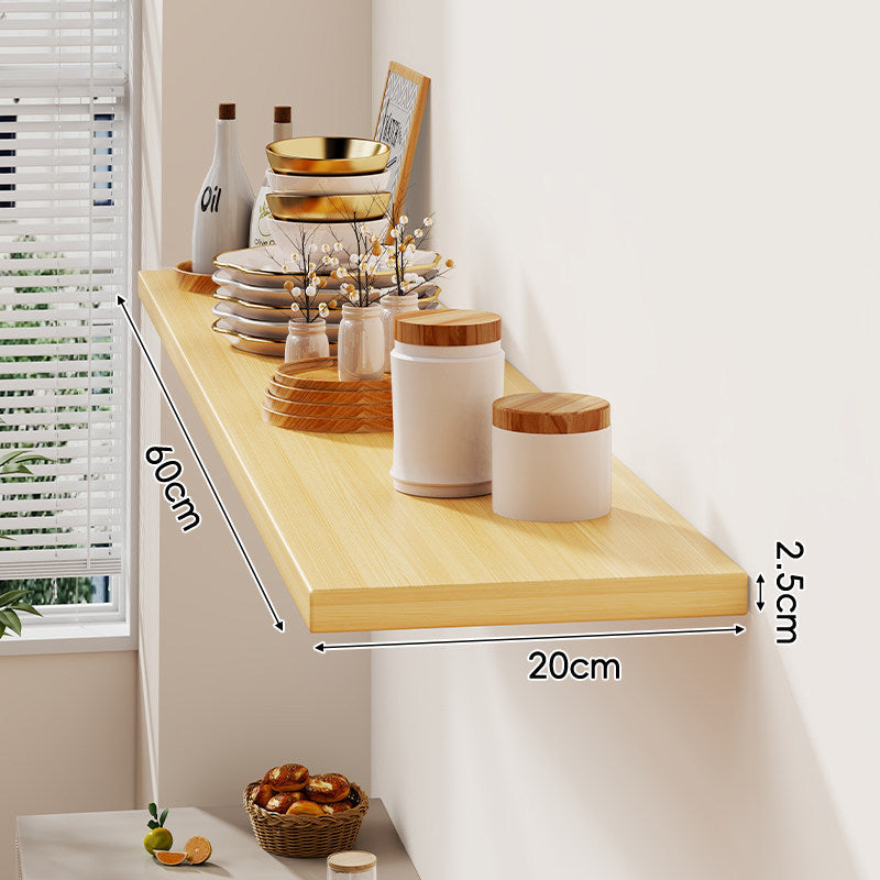 Floating Wall-Mounted Solid Wood Display Shelf with Concealed Brackets and Slim Profile