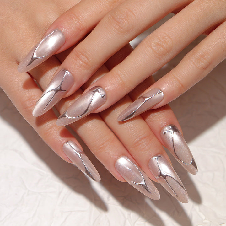 Elegant Metallic Accent Press-On Nails Stornfield