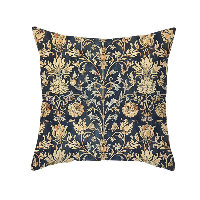 Vintage Botanical Tapestry-Style Cotton-Linen Square Throw Pillow Cover