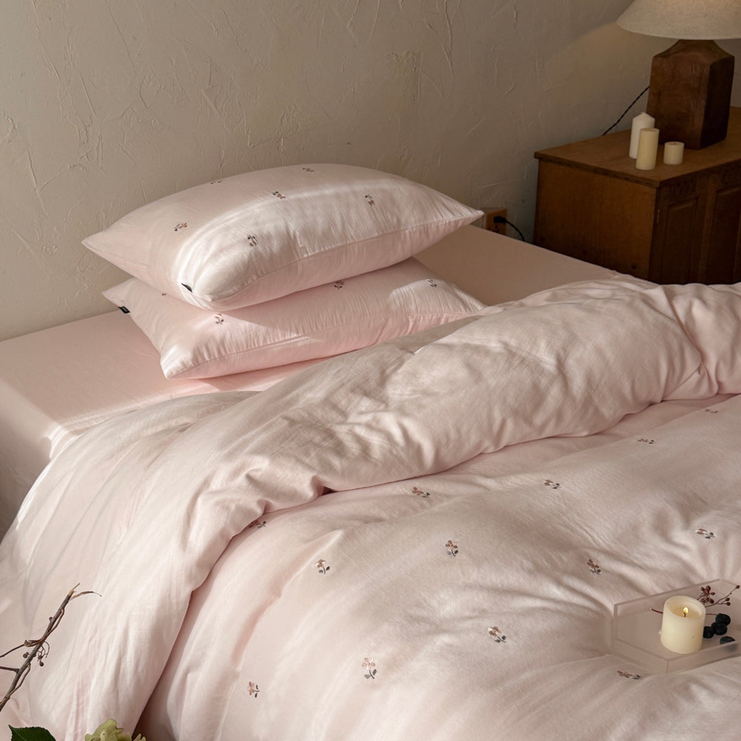 Washed Cotton-Linen Embroidered Floral Duvet Cover Set
