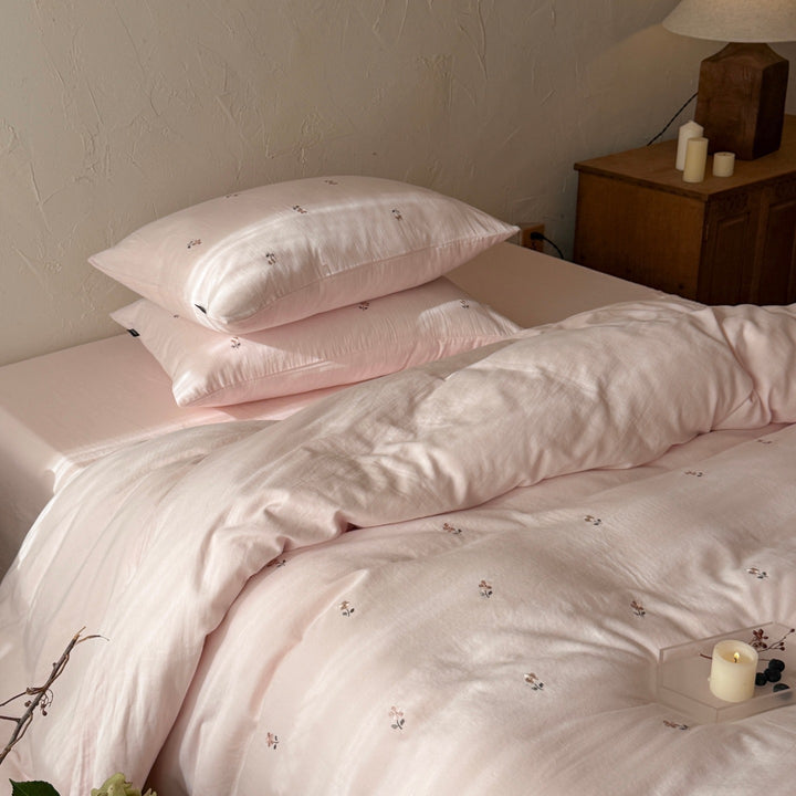 Washed Cotton-Linen Embroidered Floral Duvet Cover Set