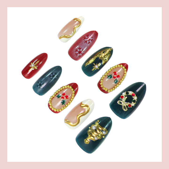 Artificial nail set with elegant Christmas motifs and luxurious embellishments Stornfield