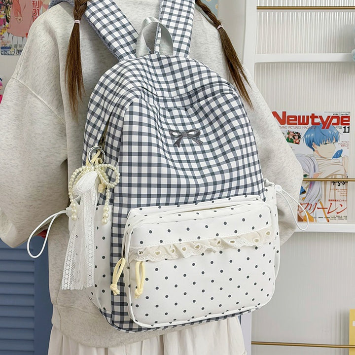 Playful Gingham and Polka Dot Backpack Stornfield