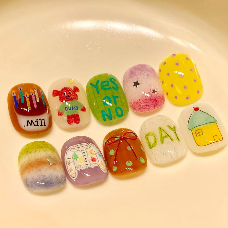 Artistic Cat-Themed Press-On Nail Art Set Stornfield