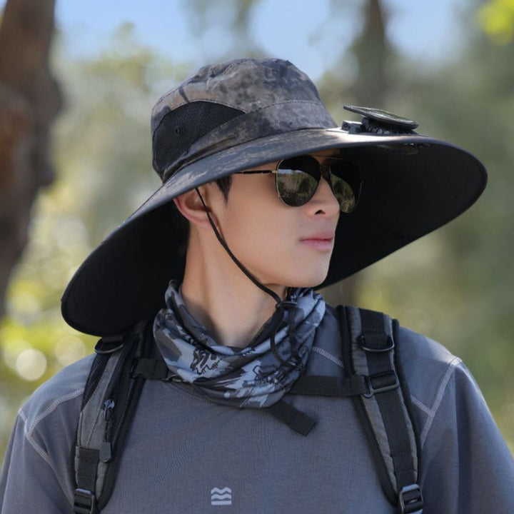 tactical fishing hat with wide brim, mesh ventilation and adjustable chin strap Stornfield